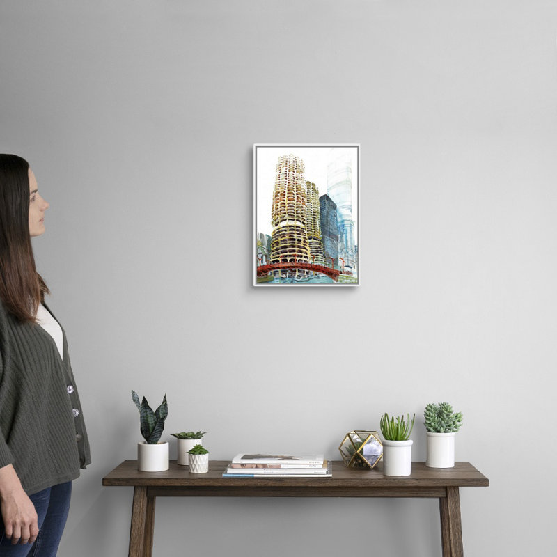 Reproduction d’art sur toile, "Chicago-Marina Towers" par Eleanor Doughty-impression sur toile, Toile blanche encadrée