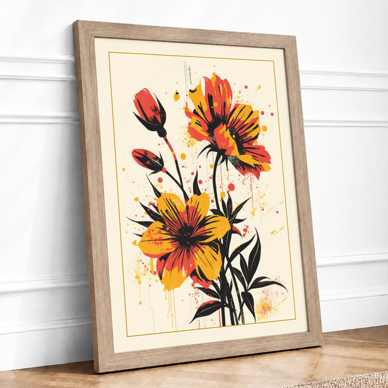 Vibrant Dahlia Study Botanical - Framed Print, A2 - 59.4 x 42.0 cm, Oak