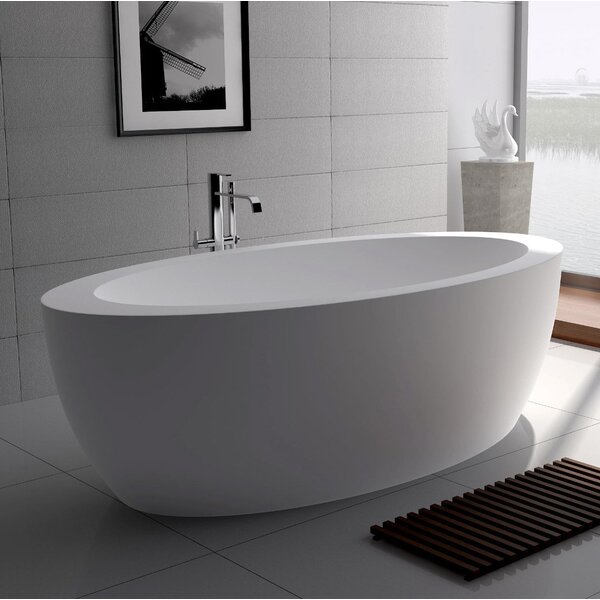 ADM Bathroom 75'' x 40'' Freestanding Soaking Stone Bathtub | Wayfair