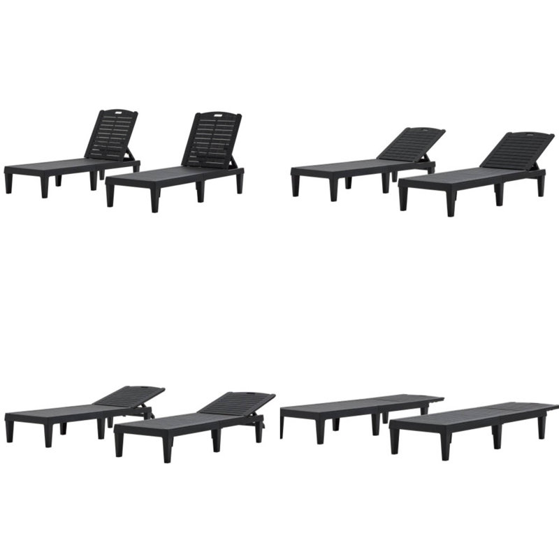 Méridiennes d'extérieur noires en résine 2 pièces - Dossier réglable, patio / bord de piscine, Noir