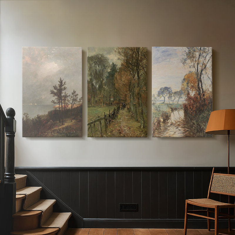 Paysage rétro CX - Toile tendue avec châssis sur mesure - 3 pièces, H 12 po x l 24 po