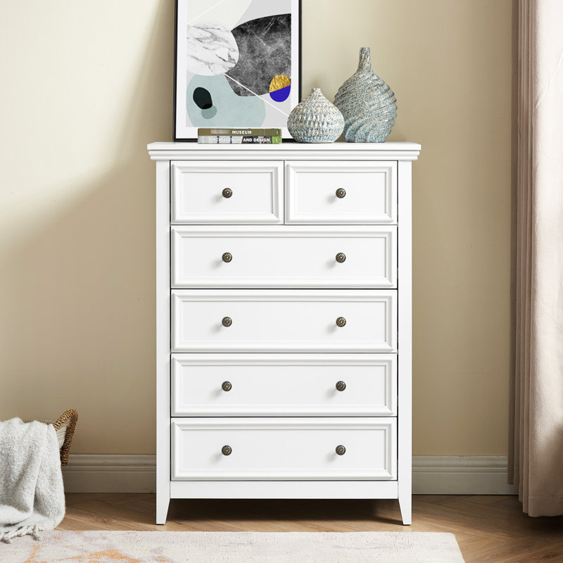 Commode blanche à 6 tiroirs spacieuse avec rangement pour commode moderne à 6 tiroirs et glissières en métal