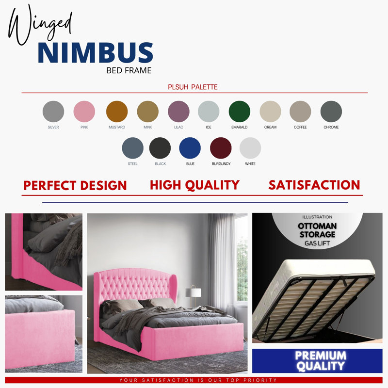 Katelin Chesterfield Ottoman Storage Bed - Soft Velvet Upholstered Gas Lift Bed Frame, Pink, Kingsize (5')