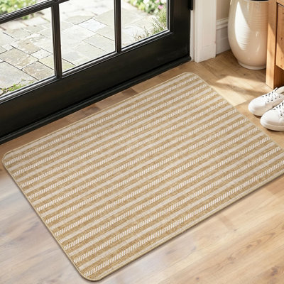 Pet-Friendly Indoor Door Mat - Premium Woven Muddy Paws Dog Mat, Machine Washable Entryway Rug with Durable Rubber Backing, Low Profile Inside Doormat for Dogs, Cats, 17"x29.5", Khaki