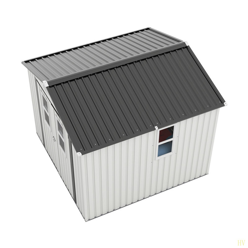 Outdoor Storage Shed, 8X8  Protective Film, Four Daylight Windows Lockable Doors,A Practical And Thoughtful Gift, White