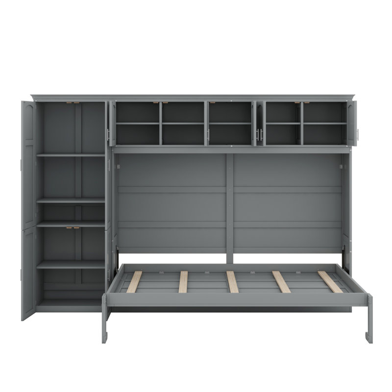 Murphy Bed Wall Bed With Cabinets, Gray