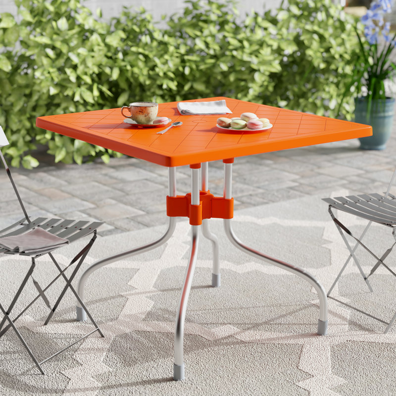 Square Outdoor Bistro Table With Umbrella Hole , 31'' in. W 31'' in. D, Orange