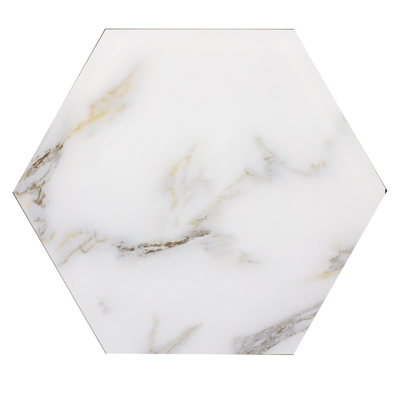 Nature 8 in. x 8 in. Marble Look Glass Straight Edge Large Format Hexagon Decorative Kitchen & Bathroom Wall Tile