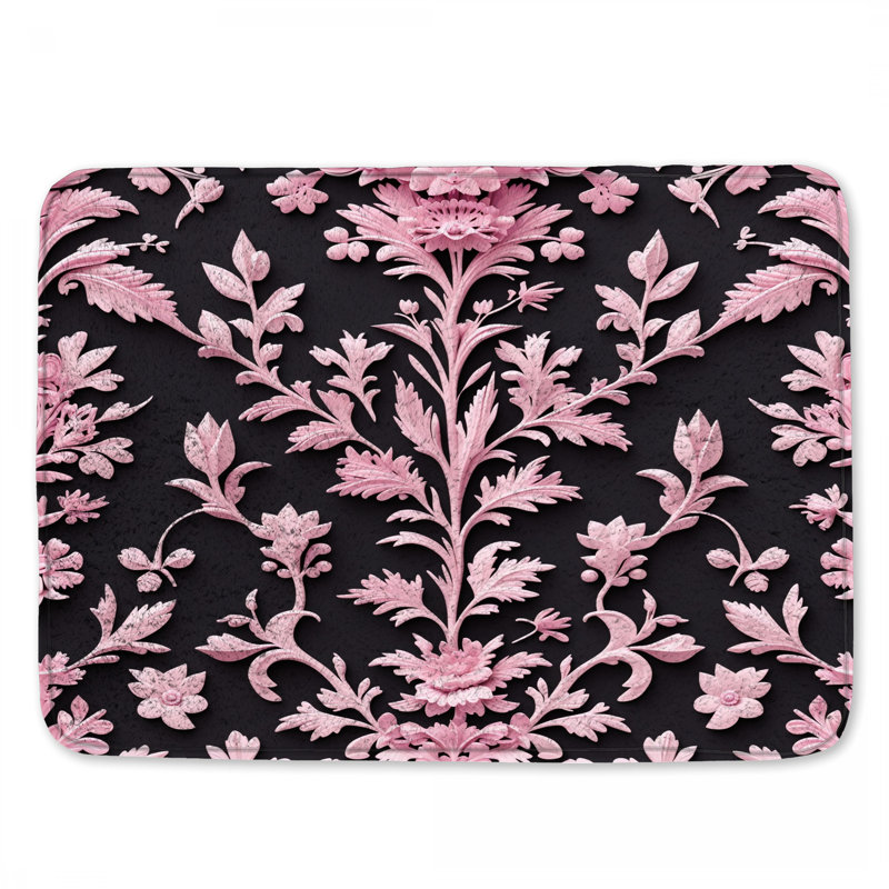 Tapis de bain rose à motif floral, 34in W x 21in L
