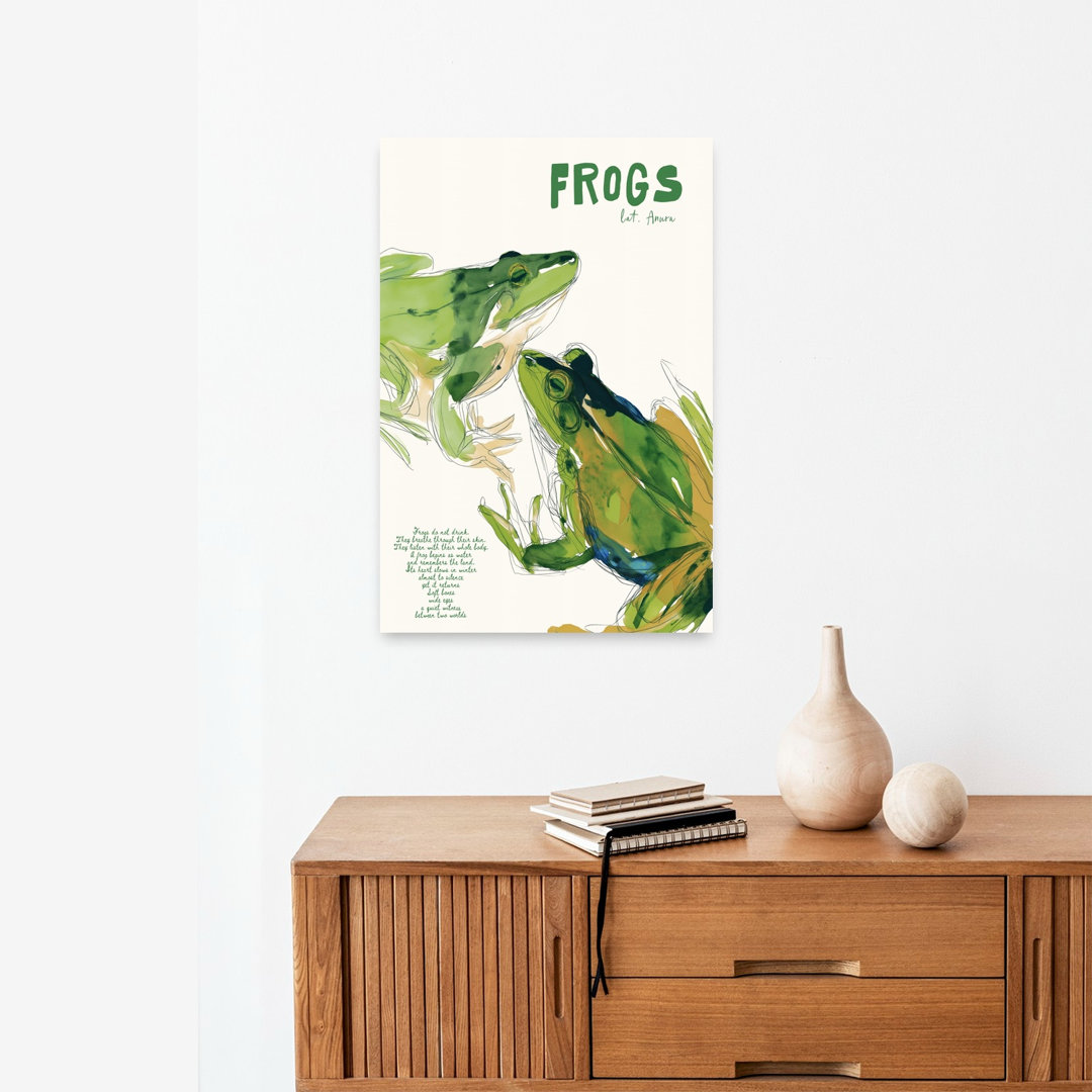 Green Frogs Watercolor Modern Contemporary Frog Nature Wildlife Wall Art Print