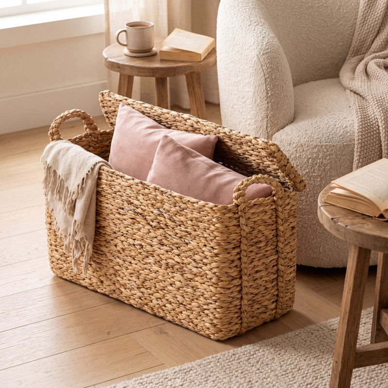 Panier de rangement décoratif et fonctionnel tissé à la main Cole et Grey Seagrass avec poignées tressées