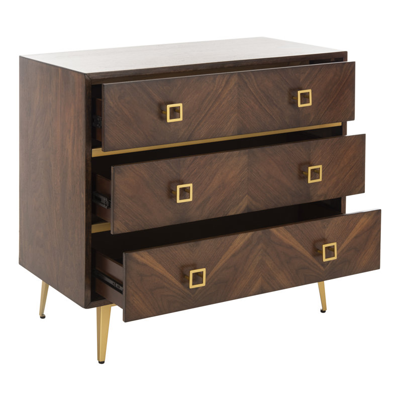 31.9'' W 3 - Drawer Dresser, Walnut/Gold