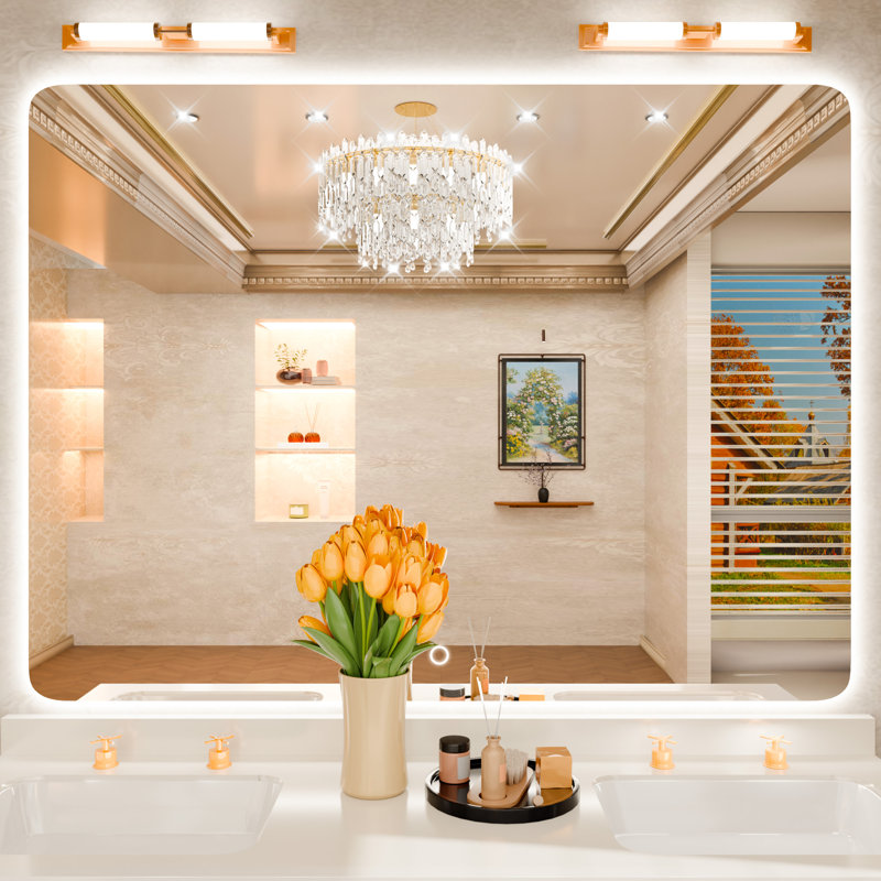 Frameless Backlit LED Lighted, 3 Colors Temperature Dimmable Light, Tempered Glass Bathroom Vanity Mirror With UL Rohs ETL & 3-Year Warranty