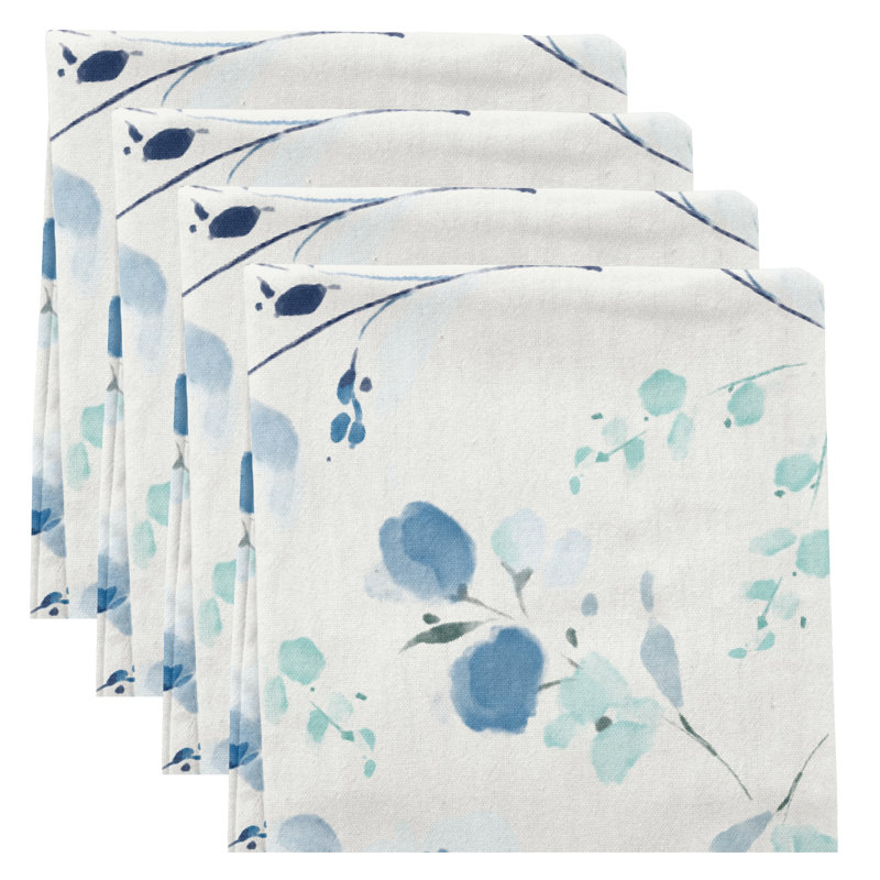 Drap-housse en lin mélangé bleu floral