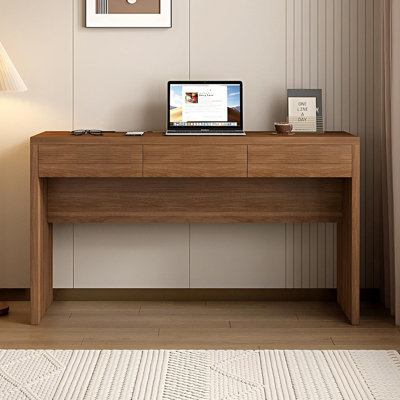 Executive Desk with Drawers, Computer Desk with Drawers with Pre-Embedded Slots, 55 inch Modern Walnut Home Office Desk with Charging Station for Study, Living Room, Bedroom