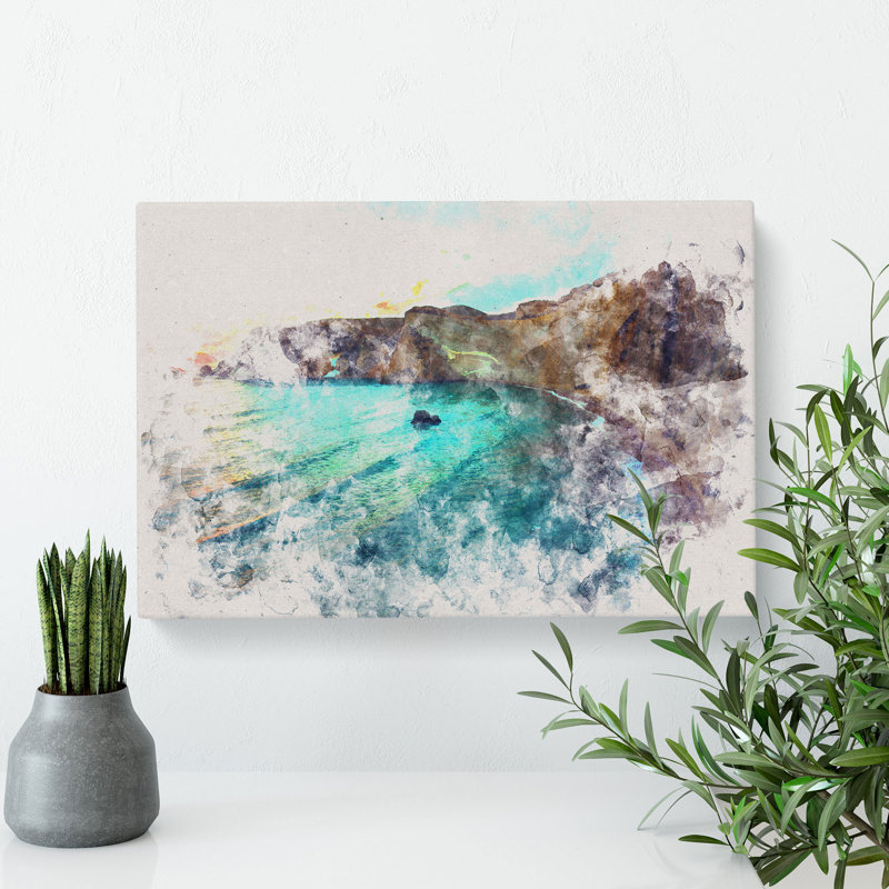 Cliffs In Ponza In Italy Watercolour - Wrapped Canvas Print, 40cm H x 60cm W x 3cm D