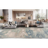 Leonardo Hand Knotted Wool Abstract Area Rug in Sky/Ivory
