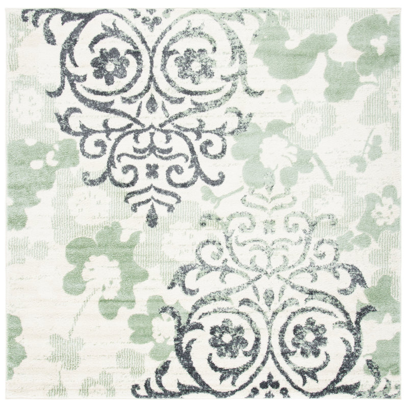 Agathla Ivory/Green/Black Area Rug, Square 8'