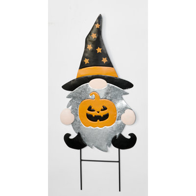 28" Halloween Pumpkin Gnome Garden Stake