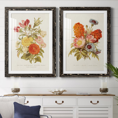 " Antique Floral Bouquet I " 2 - Pieces
