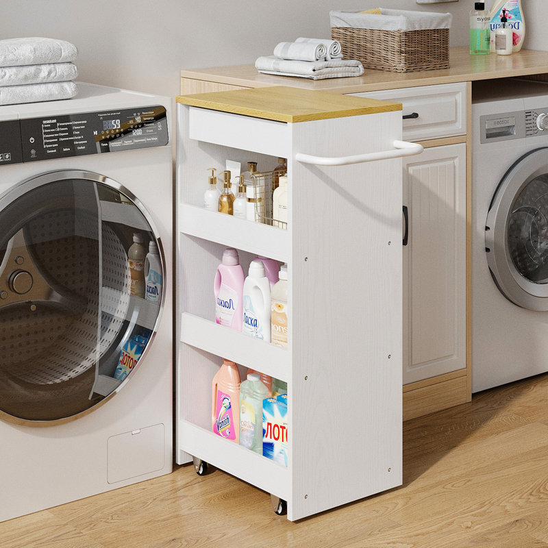 Chariot de cuisine roulant avec roulettes silencieuses, l 15,8 po x H 31,5 po, îlot de cuisine avec tablettes coulissantes et tiroir de rangement pour la cuisine, la salle de bain et la salle de lavage