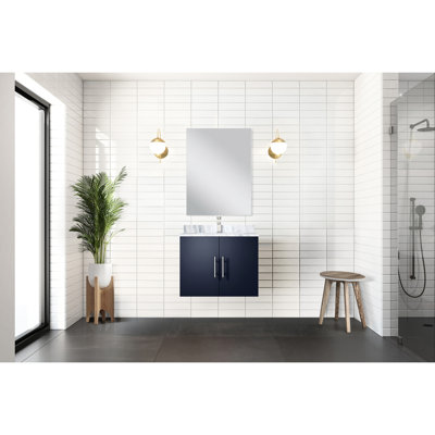 Meuble-lavabo bleu marine avec comptoir en marbre Miroir, fermeture en douceur, meuble-lavabo décoratif 22 H, comptoir, options de rangement pratiques