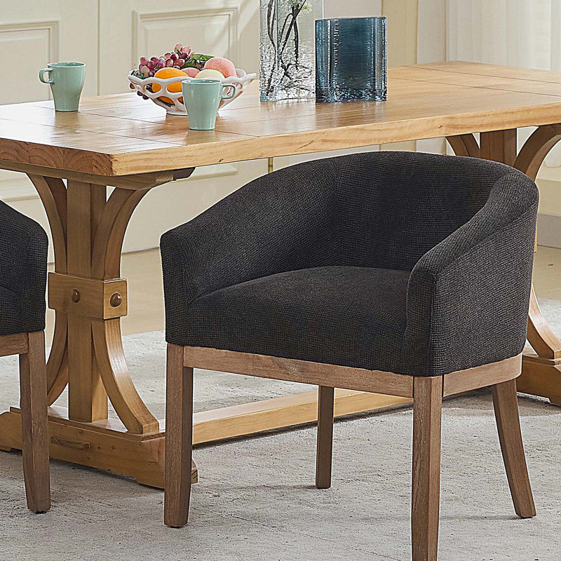 Chaises de salle à manger rembourrées modernes avec accoudoirs, chaises d'appoint en lin avec structure en bois franc naturel