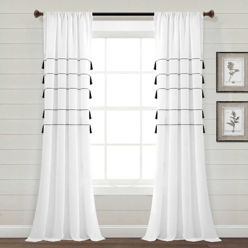 Paire de rideaux semi-transparents avec passe-tringle , L 42 po x L 84 po, Blanc