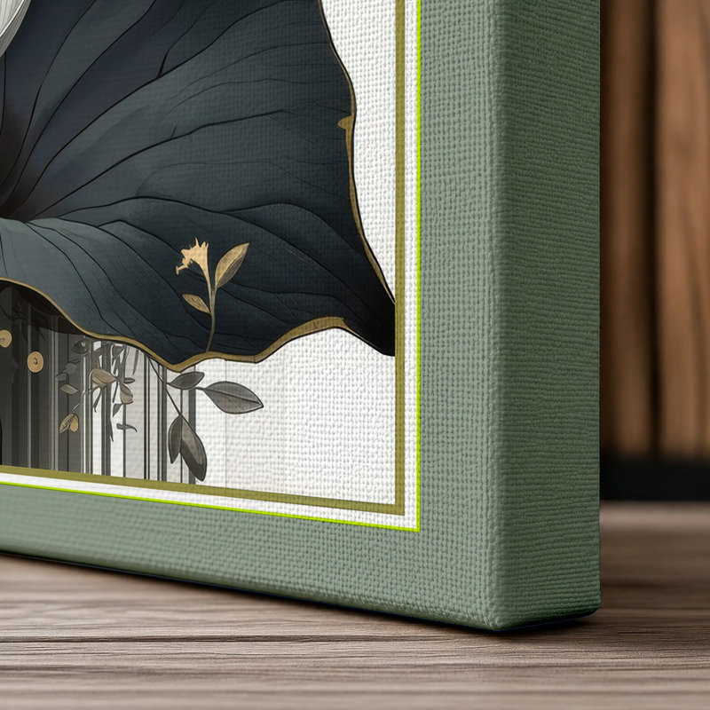 Water Lily Bloom Botanical - Wrapped Canvas, 18x12 - 45.7 x 30.5 cm, Sage Border