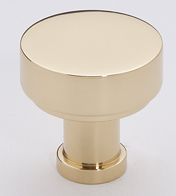 Glossy Unlacquered Brass Round Cabinet Knob with Mounting Hardware