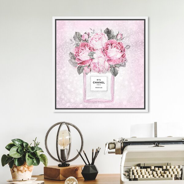 Wynwood Studio Fashion and Glam Wall Art Canvas Prints 'Doll Memories - Paris Rose Queen' Perfumes - Pink, White, Size: 12 x 12