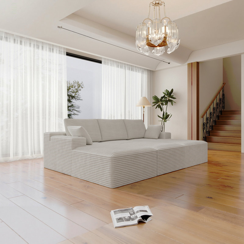 Siège de canapé modulaire 98,4 * 68,9 po, canapé rembourré et compressé pour le salon, la chambre à coucher, l’appartement, aucun assemblage requis, combinaison gratuite pour 4 PC, tissu en velours côtelé moelleux