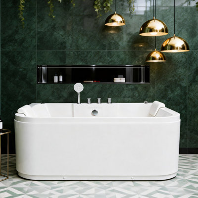 Baignoire de 61 po en acrylique pour 2 personnes avec 16 jets d'eau, lumières à DEL et chauffe-eau Une expérience apaisante - Éclairage réglable pour baignoire individuelle, spa personnel