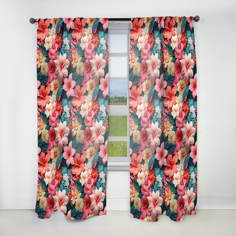 Tropicana fantaisie motif tropical I - Rideau floral - Velours obscurcissant - 1 panneau, L 52 po x L 120 po