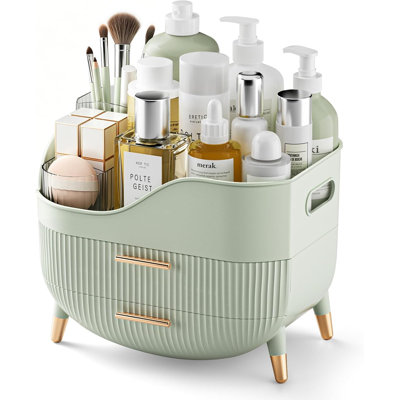 Organisateur de maquillage avec tiroirs, organisateur de soins de la peau vert pour coiffeuse, boîte de rangement avec poignée, grand présentoir cosmétique pour commode