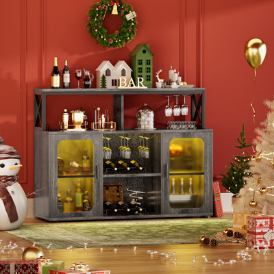 Asrf 47'' Wine Bar,Storage Buffet Cabinet Coffee Bar Cabinet For Liquor,Wine Cabinet With Racks with LEDs