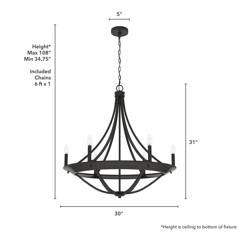 Hunter Perch Point 6 Light Chandelier Ceiling Light Fixture, Noble Bronze