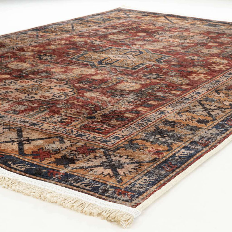 Alfa Rich Tillio Ultra-Thin Oriental Dark Red Washable Non-Slip Area Rugs for Living Room Bedroom, Rectangle 3'11'' x 5'11''