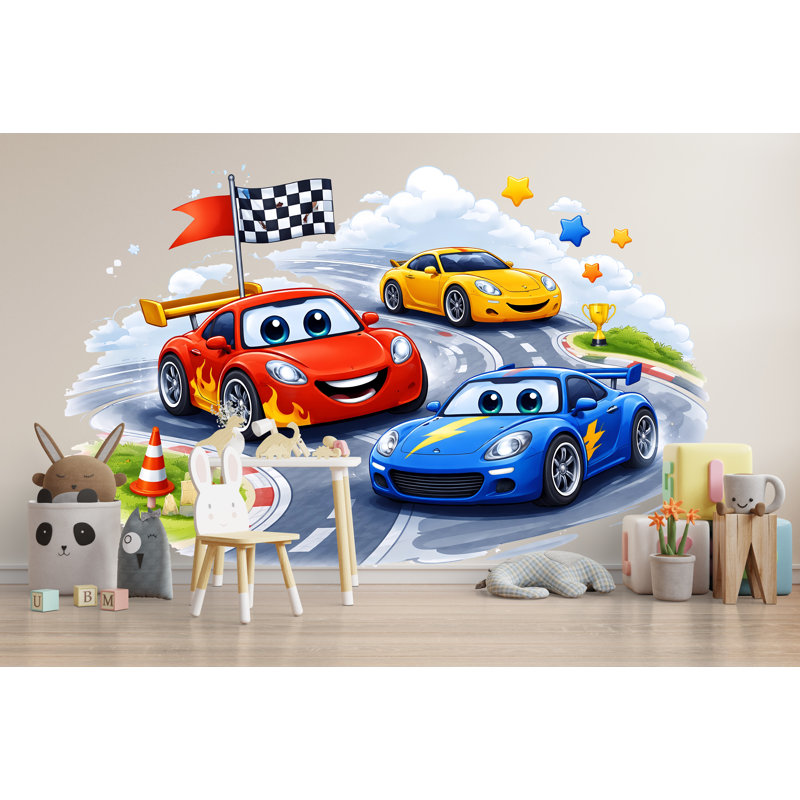 Caricature de voiture de course murale, chambre d'enfant, décor de voiture de chambre de bébé 277Mv, H 24 po x l 13 po