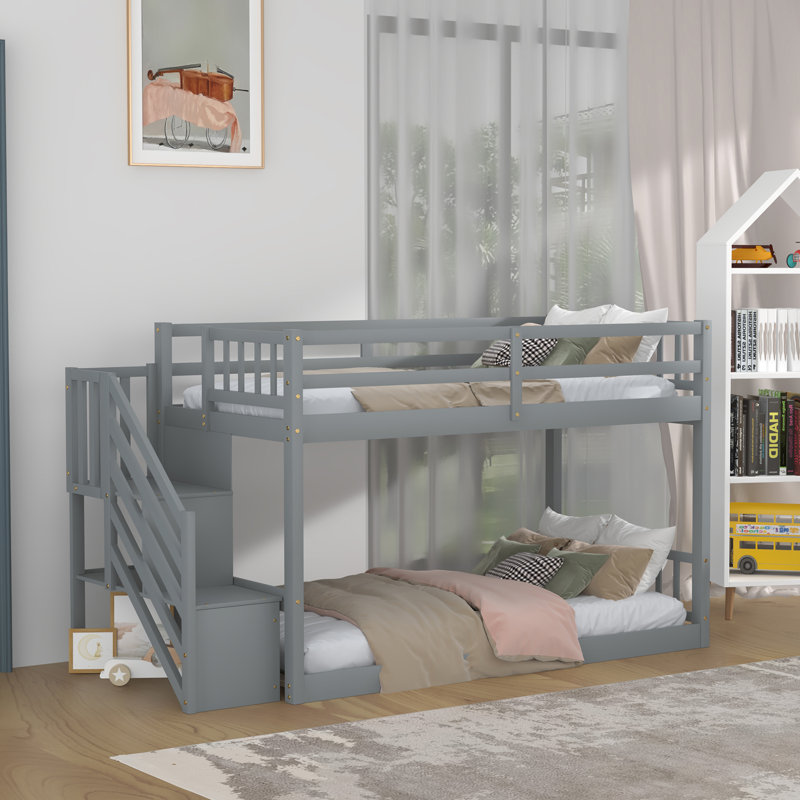Errick Kids Twin Over Twin Bunk Bed, Gray