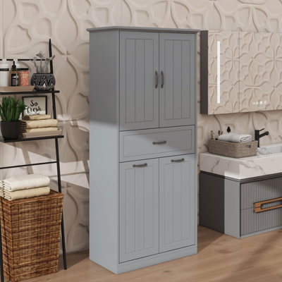 Armoire de rangement pratique pour la maison avec deux portes pour paniers à linge et un tiroir pratique