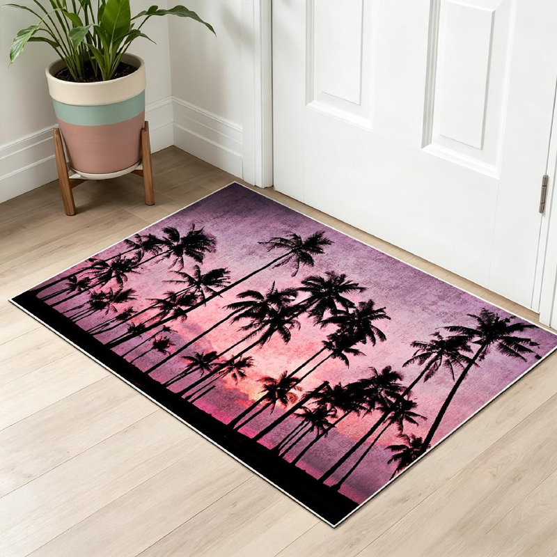 Tapis rouge à motif de plage tropicale lavable à la machine rouge, Rectangle 32 po x 47 po