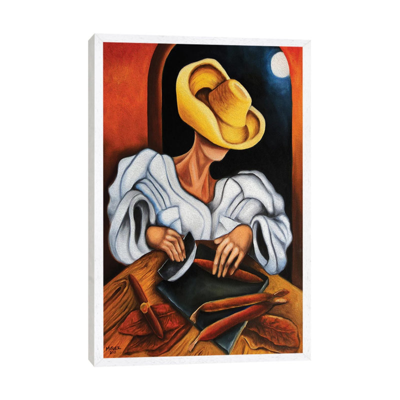 Making Cigars by Dixie Miguez - Single Picture Frame Painting on Canvas, White Framed