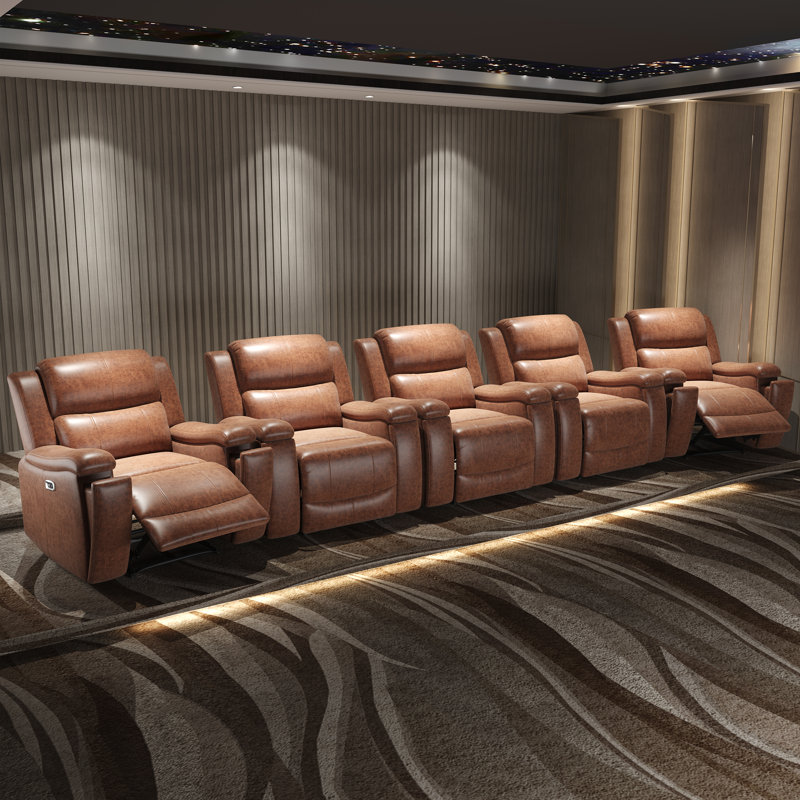 37" Wide Leather Power Hometheater Chair With Hidden Cup Holder 