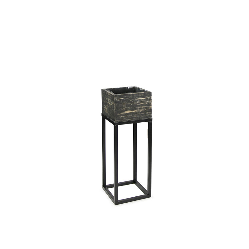 Jardinières en bois récupéré sur support en métal, H 26,25 po x l 9 po x P 9 po, Noir, noir, noir, noir