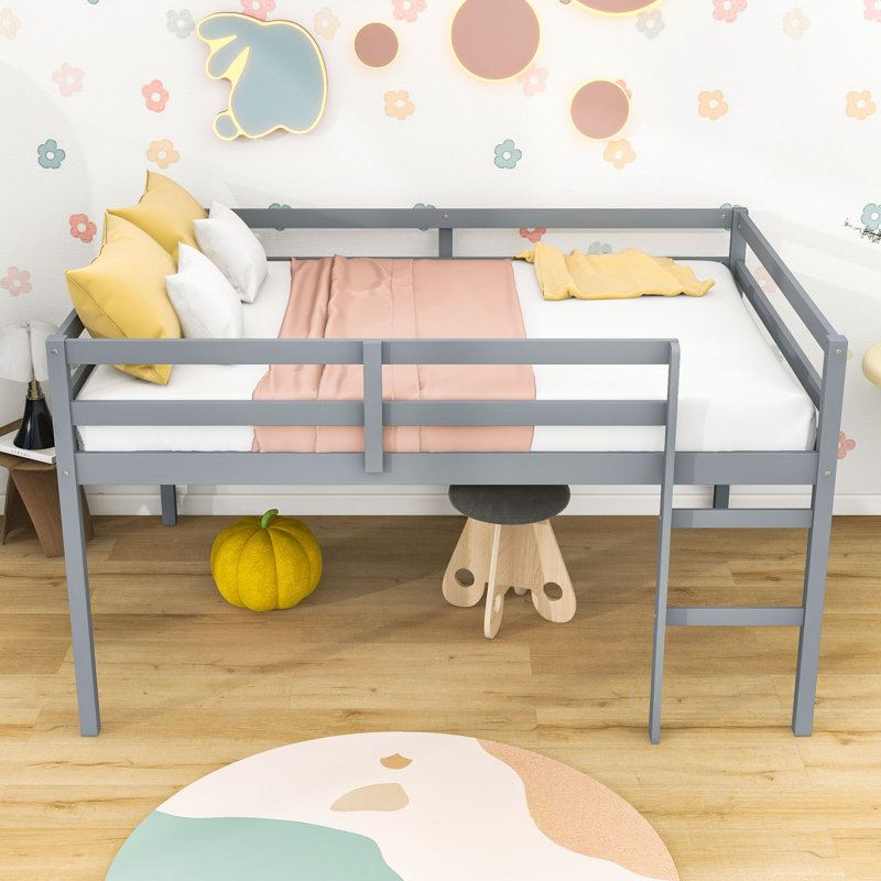 Lit mezzanine double avec rangement spacieux et échelle, Gris