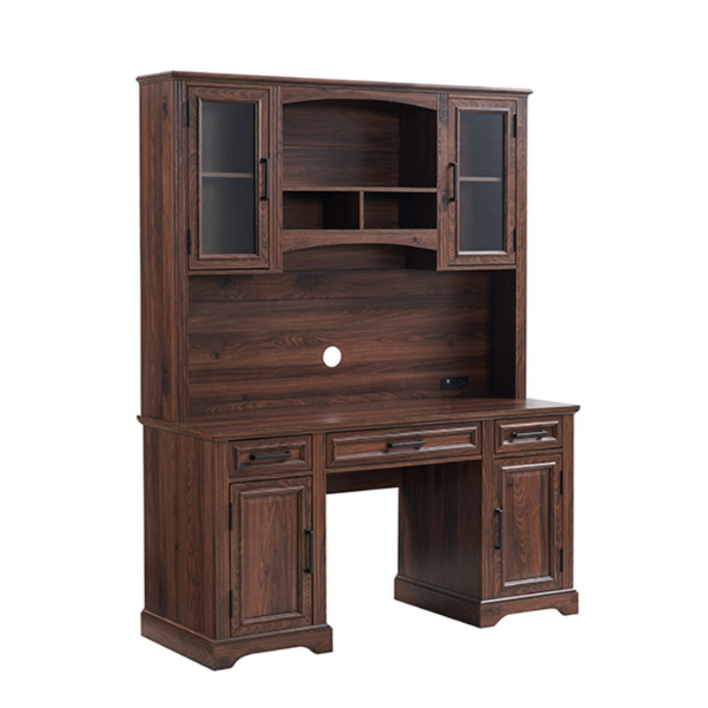 Dennison 76" High Computer Desk Bar Cabinet with Hutch, Brown