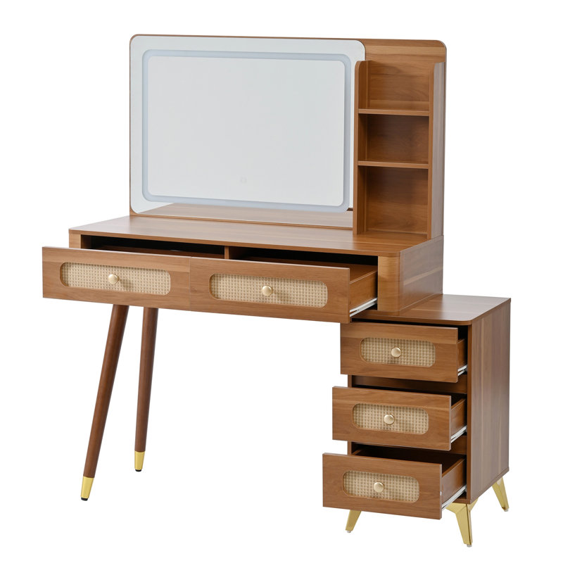 Coiffeuse 47 "avec miroir et lumières, Noyer