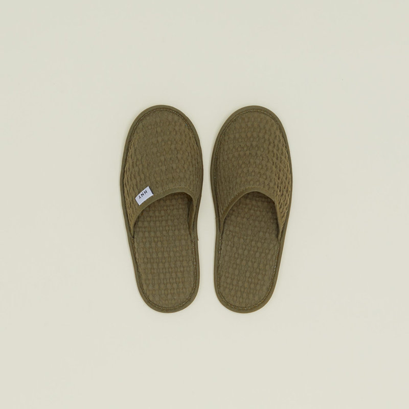 Pantoufles simples en coton gaufré, Petit, Olive