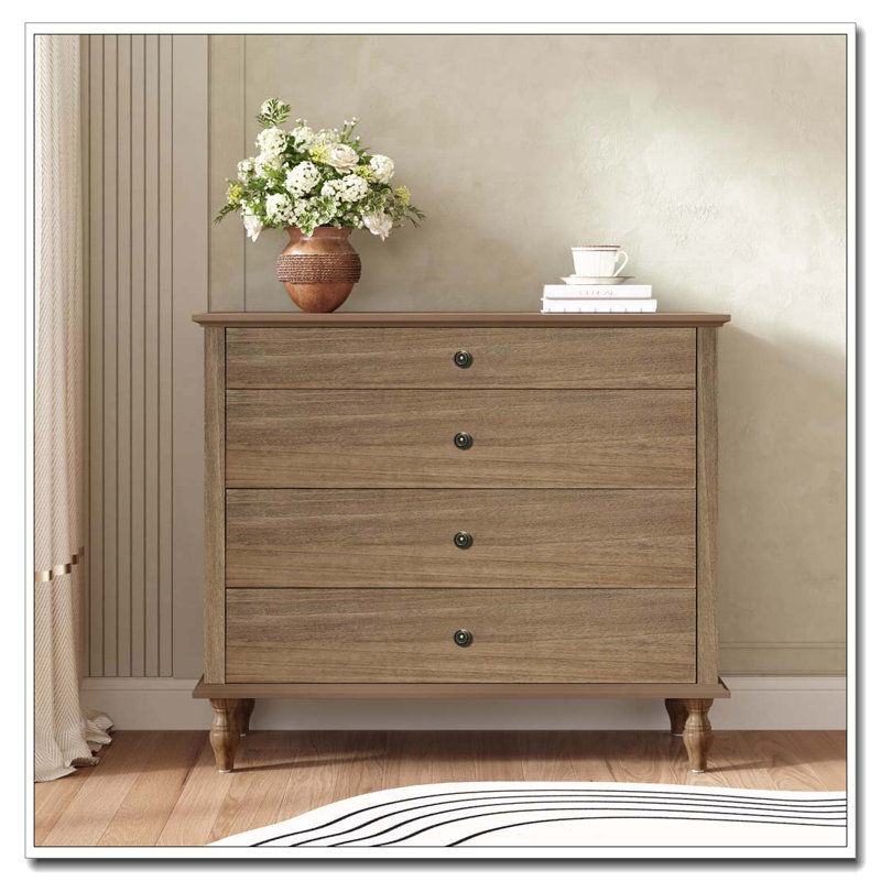 Large 4-Drawer Chest with Solid Wood Foot, Rustic Brown